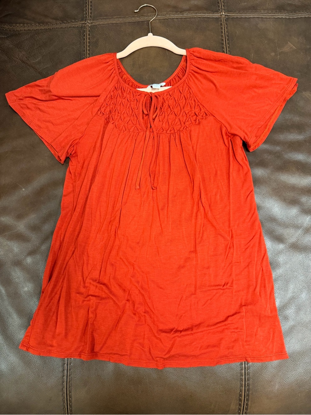 Cato orange Sm Short-Sleeve Smocked Yoke Blouse #196